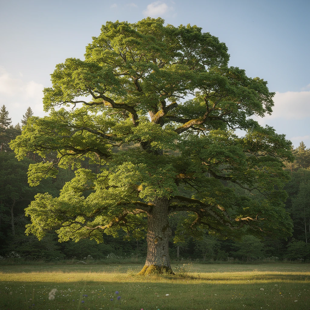 Majestic Old Oak Tree with Widespread Canopy and Sunlight