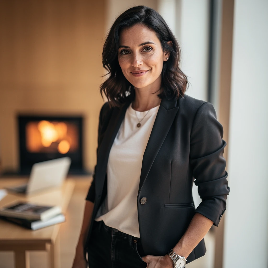 Photorealistic Portrait of Confident Woman in Minimal Space