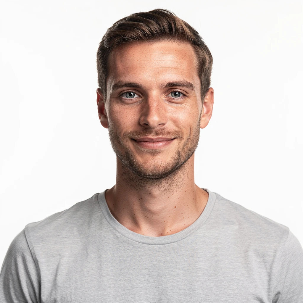 Portrait of a Young White Man on White Background