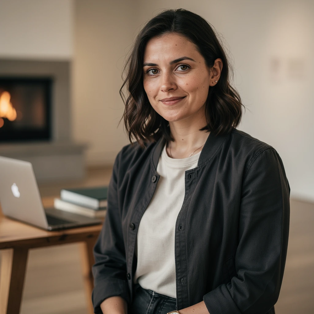 Photorealistic Portrait of Confident Woman in Minimalist Space
