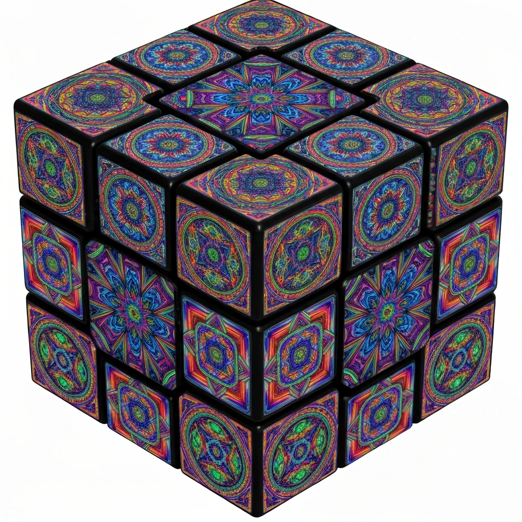 psychedelic rubik cube, extremely detailed